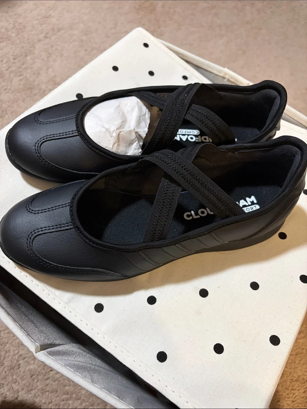 adidas Women's/youth Black Slip-On Athletic Flats with Elastic Cross Straps.